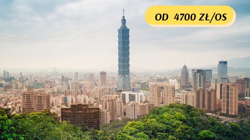 Panorama Tajpej z wieżowcem Taipei 101 podczas wyjazdu road trip na Tajwanie